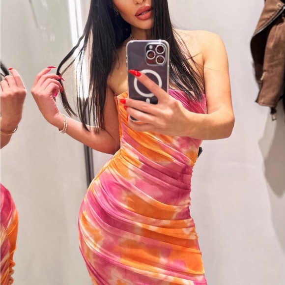 Zara PRINT DRESS WITH TULLE new with tags - Picture 6 of 17